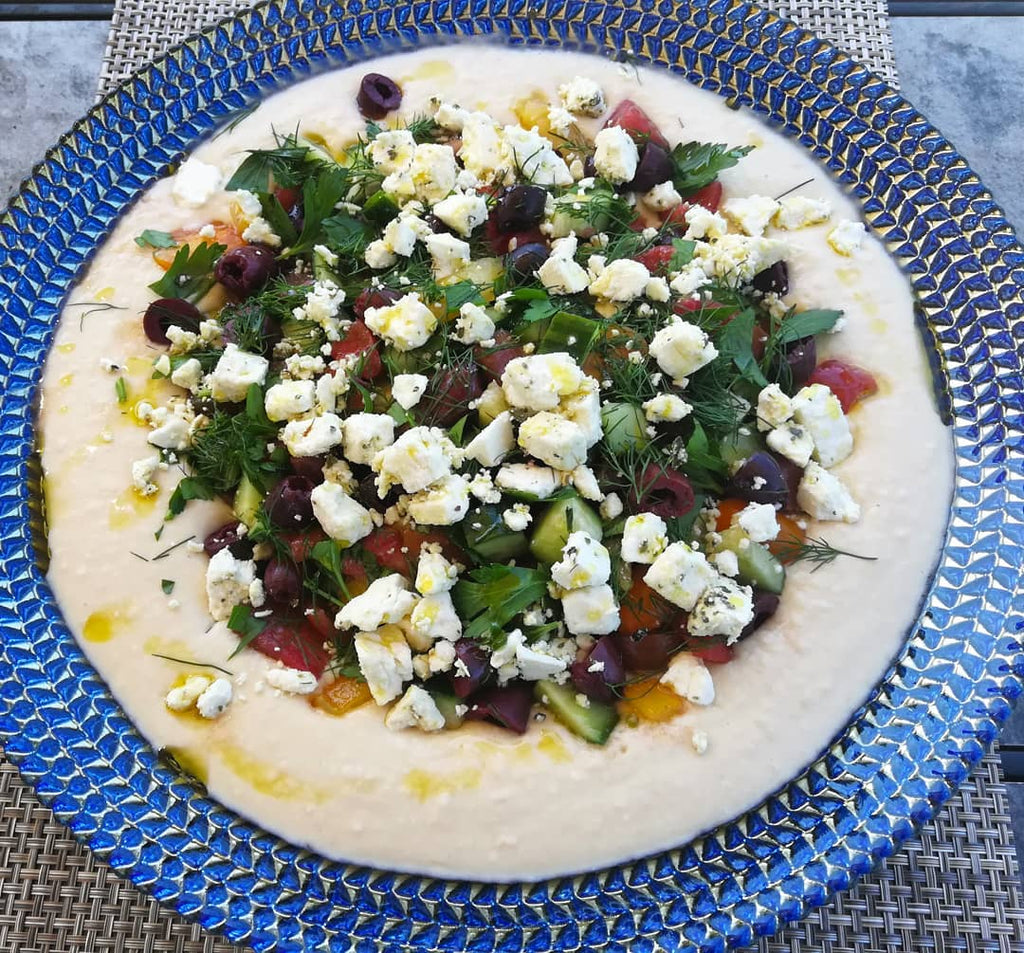 Lemon & Dill White Bean Spread with Mediterranean Cherry Tomato & Cucumber Salad