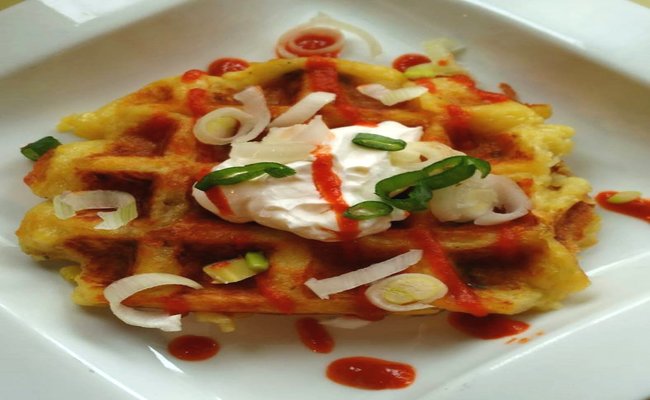 Savory Cheddar Garlic Mashed Potato Waffles