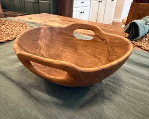 Rustic Teak Bowl with Handles - 10" Diameter