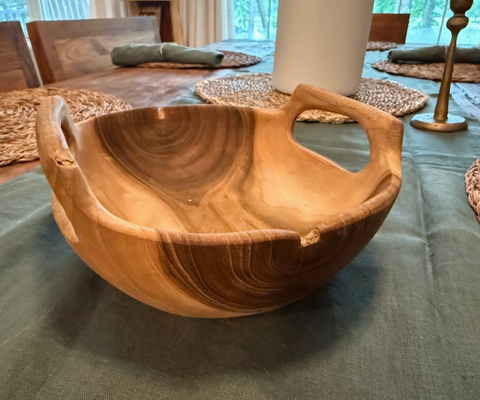 Rustic Teak Bowl with Handles - 8" Diameter