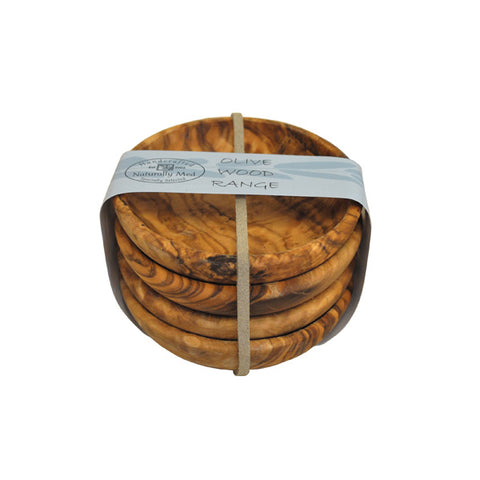 Olive Wood Round Dipping Bowls - Gift Set of 4 Bowls