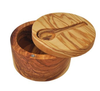 Olive Wood Salt Cellar with Inset Spoon